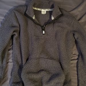 Grey Sherpa 1/4 zip Sweatshirt by Pink